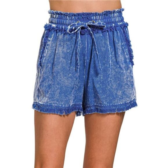 Zenana‎ Mineral Frayed Hem Washed Shorts - Picture 2 of 3